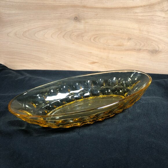 VINTAGE Indiana Glass 10" Amber Brown Oval Relish Serving Dish Thumbprint MCM - Picture 6 of 9